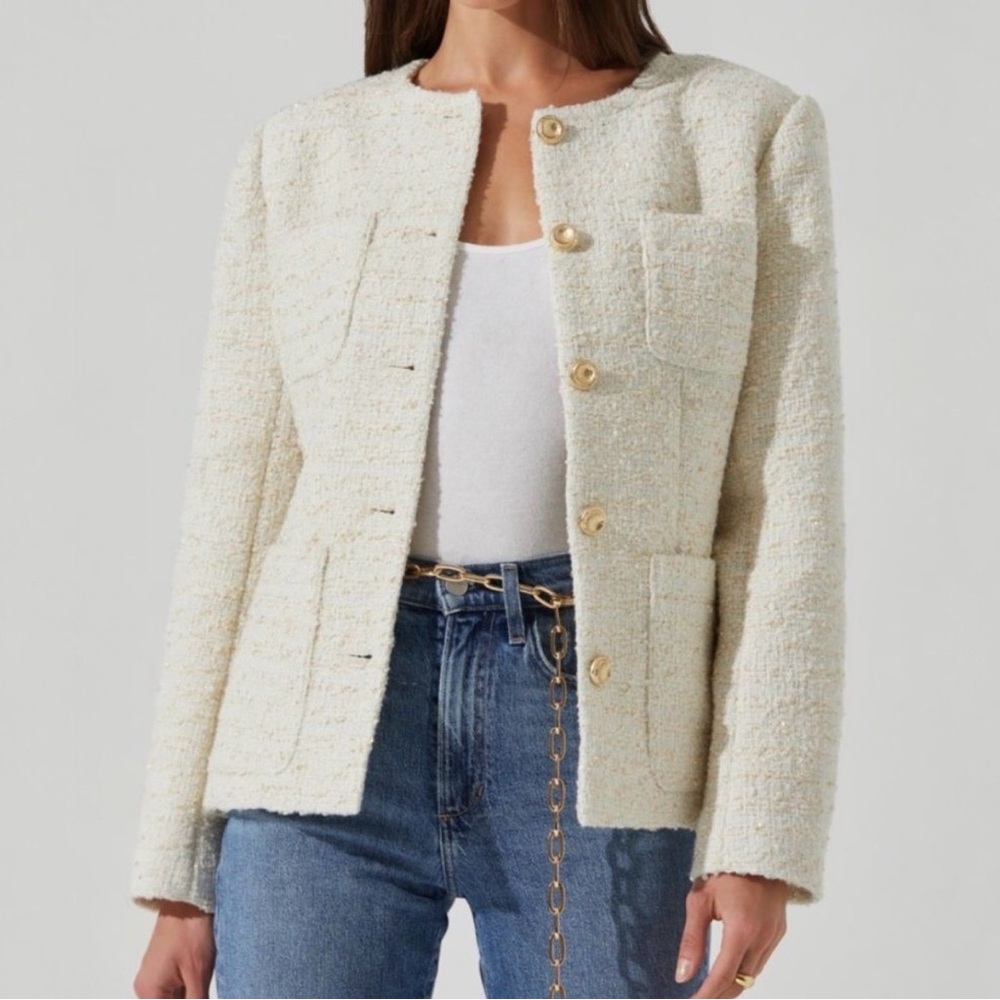 ASTR Revolve Classic Cream Tweed Jacket